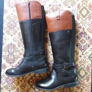 Genuine Marc Fisher Leather Riding Boots Black/Cognac Size 8.5 Wide